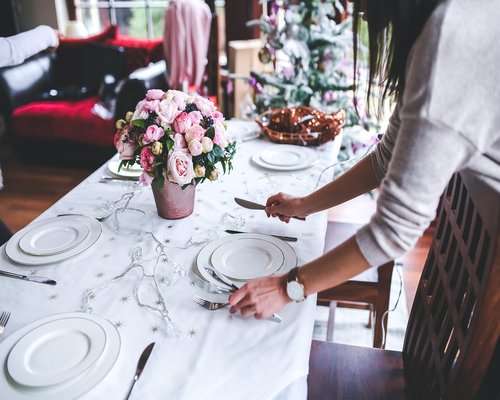 Family dining table with simple home cooked food